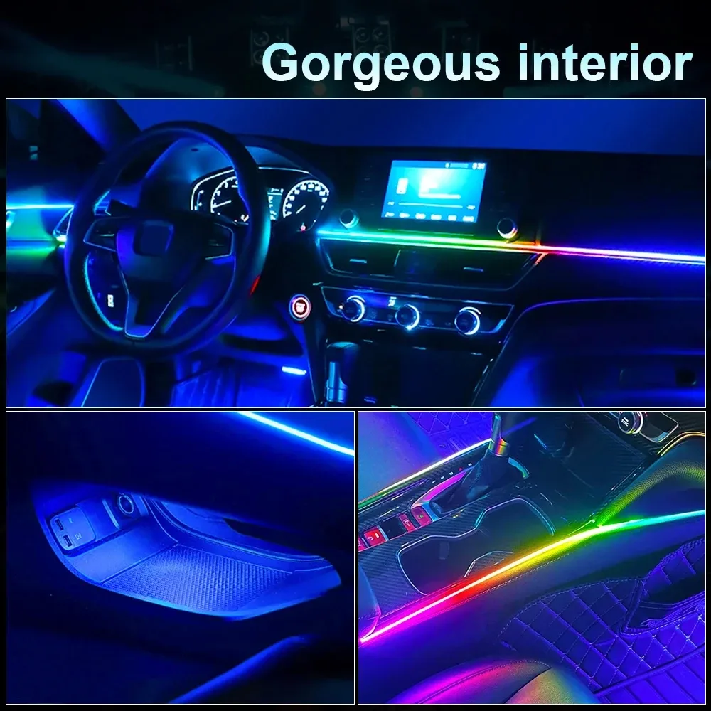 Kit d'Éclairage d'Ambiance LED Acrylique RGB pour Voiture - Contrôle Bluetooth et Application - 64 Couleurs - Image 3
