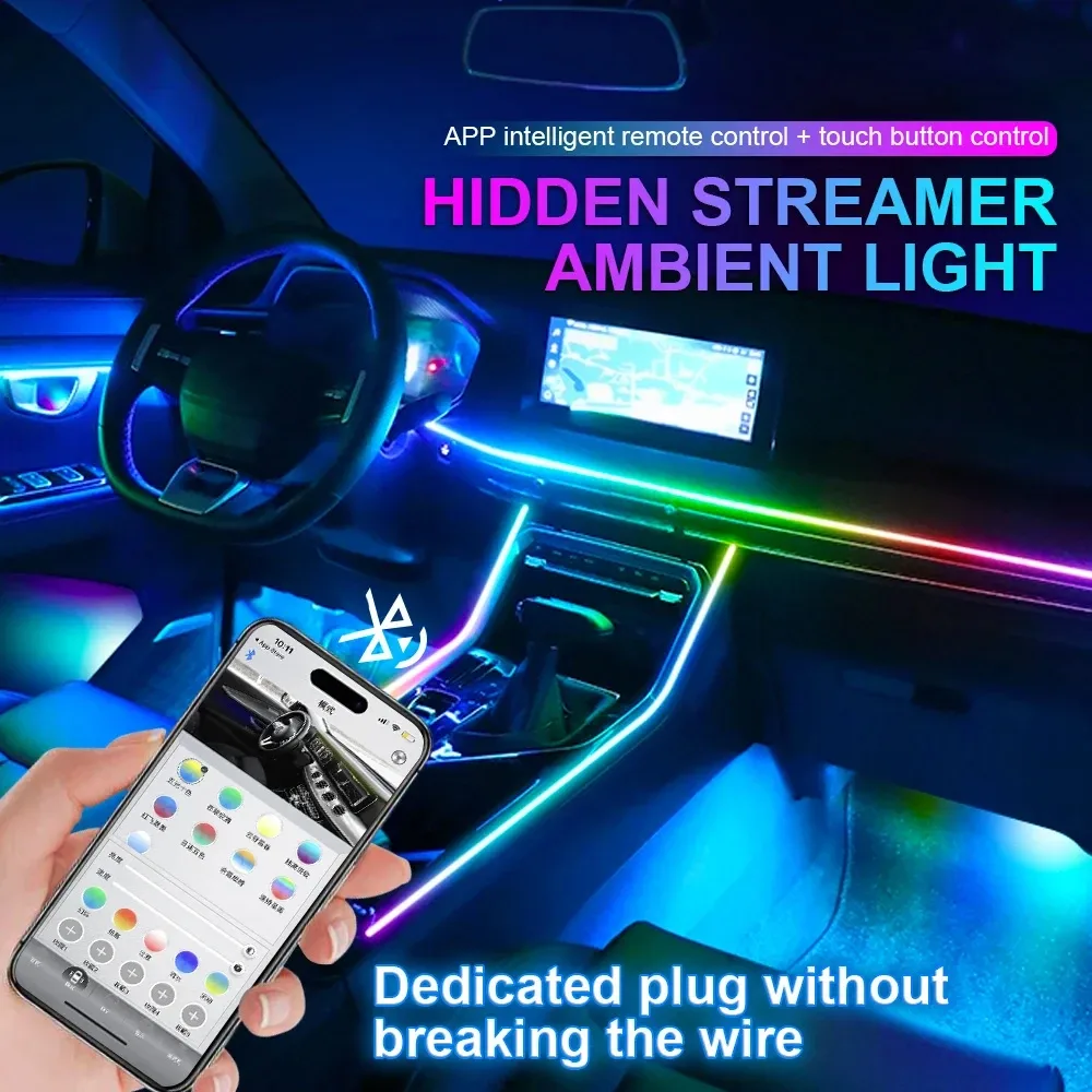 Kit d'Éclairage d'Ambiance LED Acrylique RGB pour Voiture - Contrôle Bluetooth et Application - 64 Couleurs - Image 2