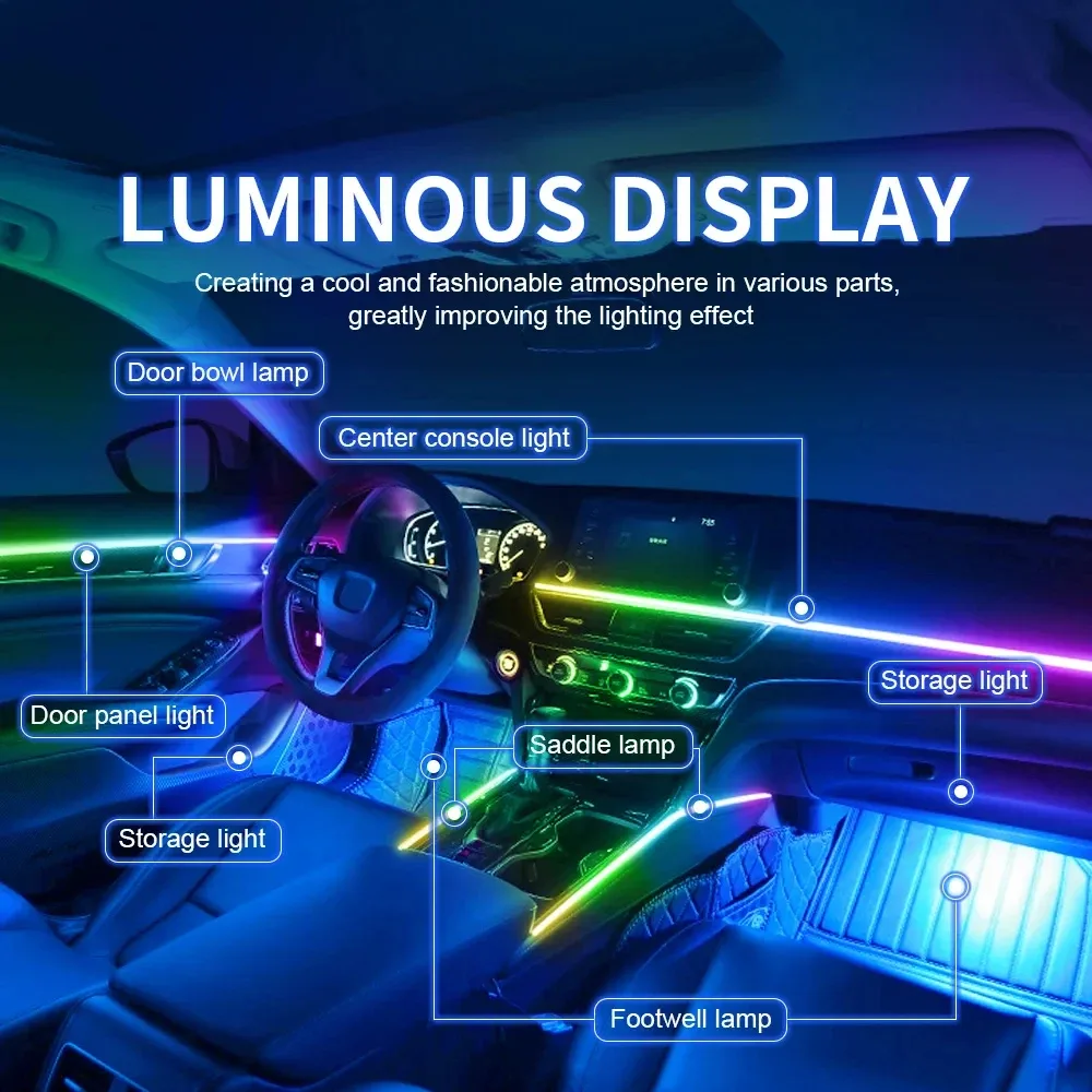 Kit d'Éclairage d'Ambiance LED Acrylique RGB pour Voiture - Contrôle Bluetooth et Application - 64 Couleurs - Image 4