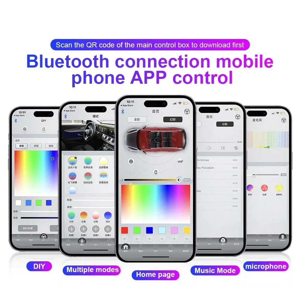 Kit d'Éclairage d'Ambiance LED Acrylique RGB pour Voiture - Contrôle Bluetooth et Application - 64 Couleurs - Image 6