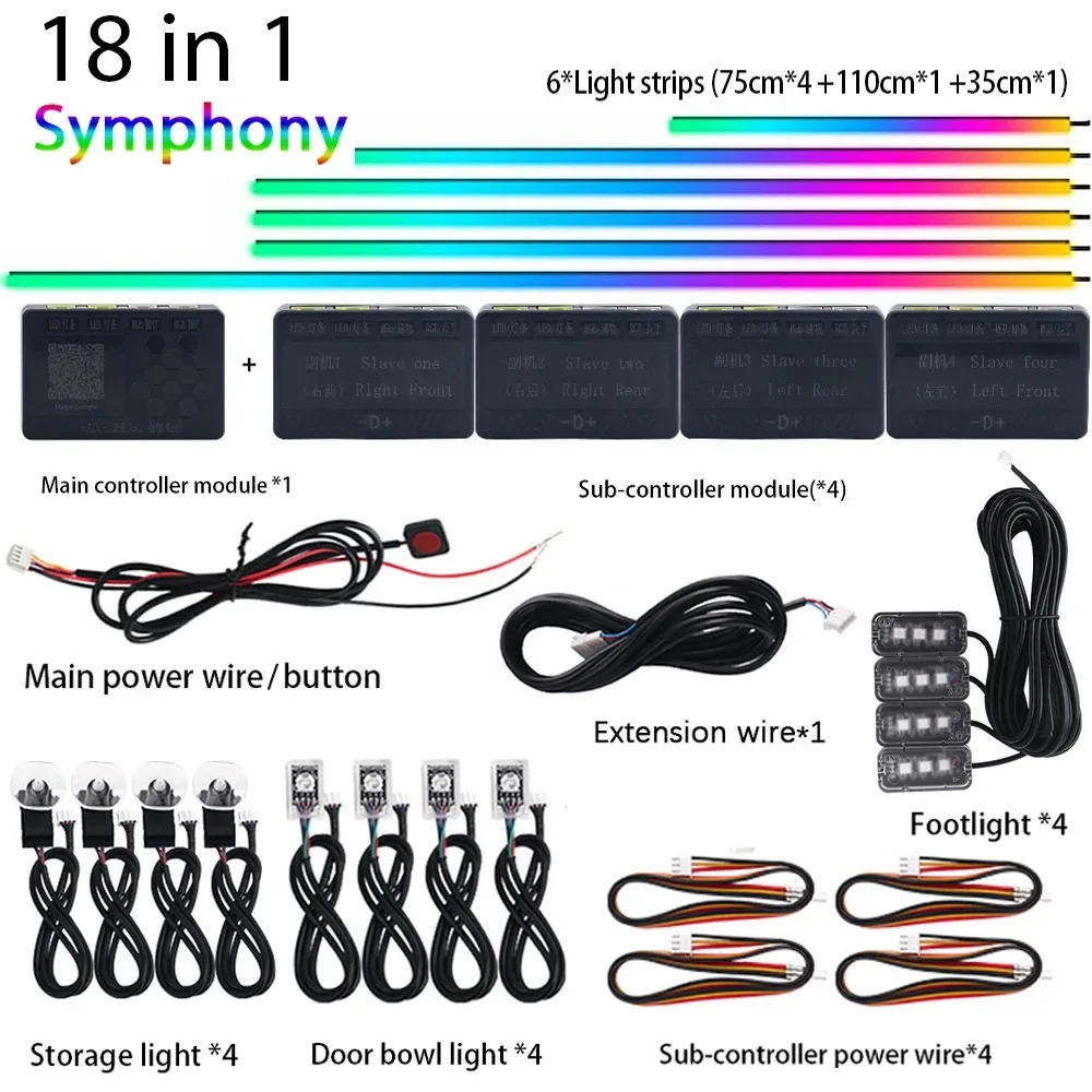 Kit d'Éclairage d'Ambiance LED Acrylique RGB pour Voiture - Contrôle Bluetooth et Application - 64 Couleurs slide 19