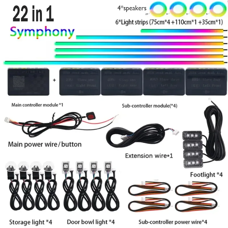 Kit d'Éclairage d'Ambiance LED Acrylique RGB pour Voiture - Contrôle Bluetooth et Application - 64 Couleurs slide 23