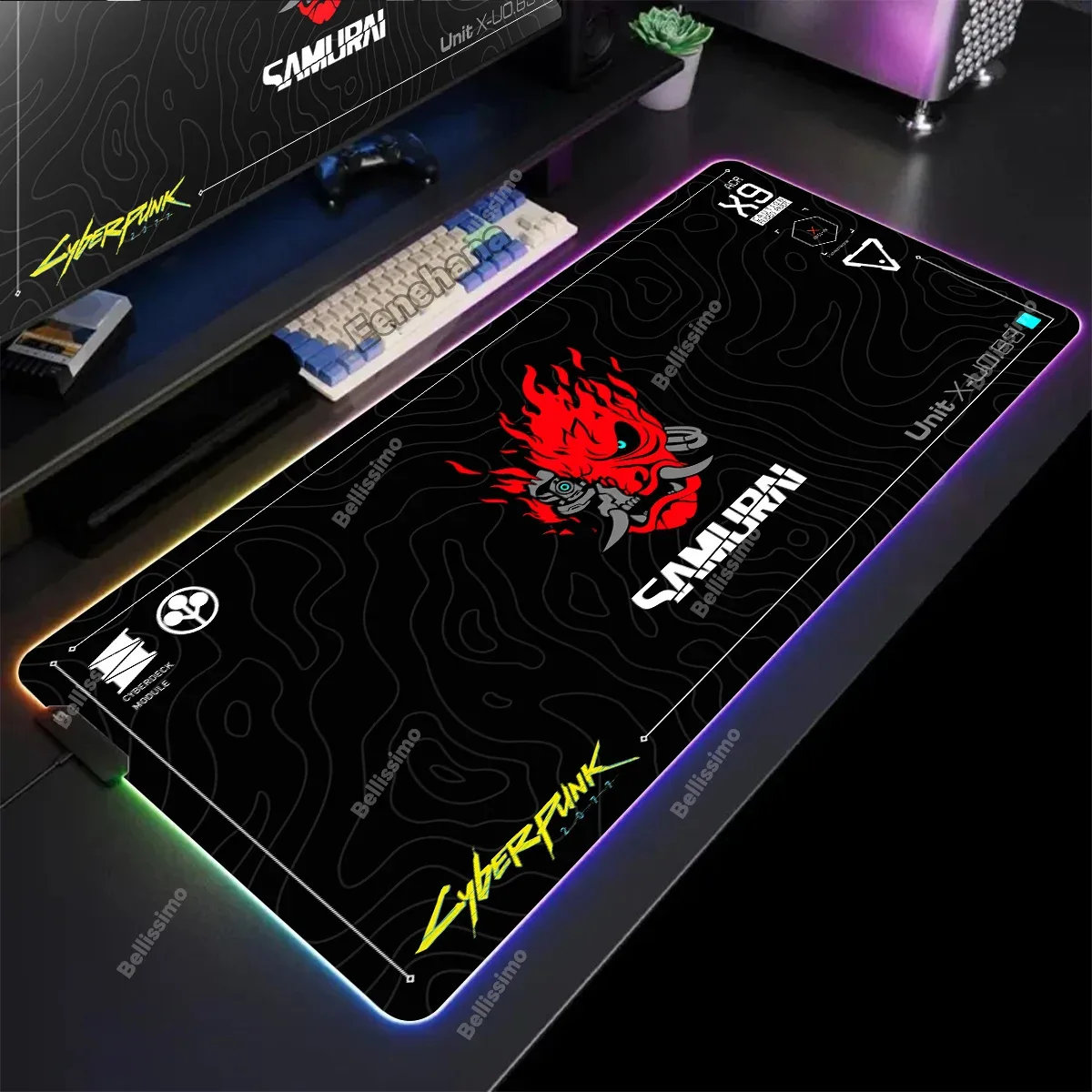 Tapis de souris Gaming XXL RGB Cyberpunk - Design Ghost - Rétroéclairé