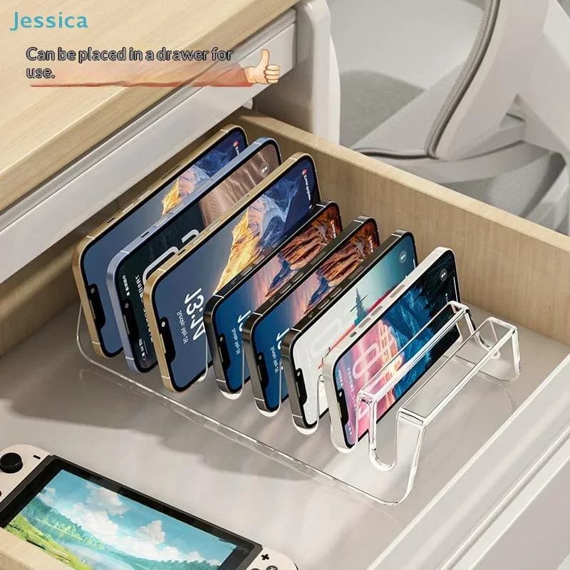 Support multi-emplacements en acrylique pour smartphones et tablettes - Organisateur de bureau slide 4
