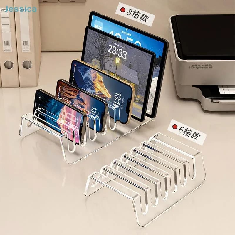 Support multi-emplacements en acrylique pour smartphones et tablettes - Organisateur de bureau