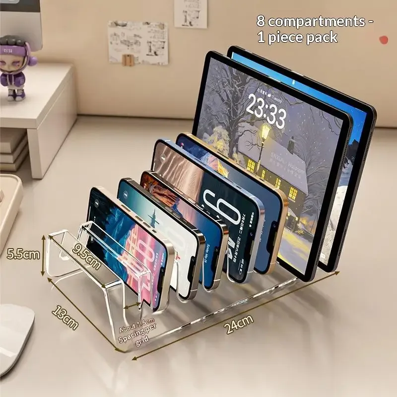 Support multi-emplacements en acrylique pour smartphones et tablettes - Organisateur de bureau slide 7