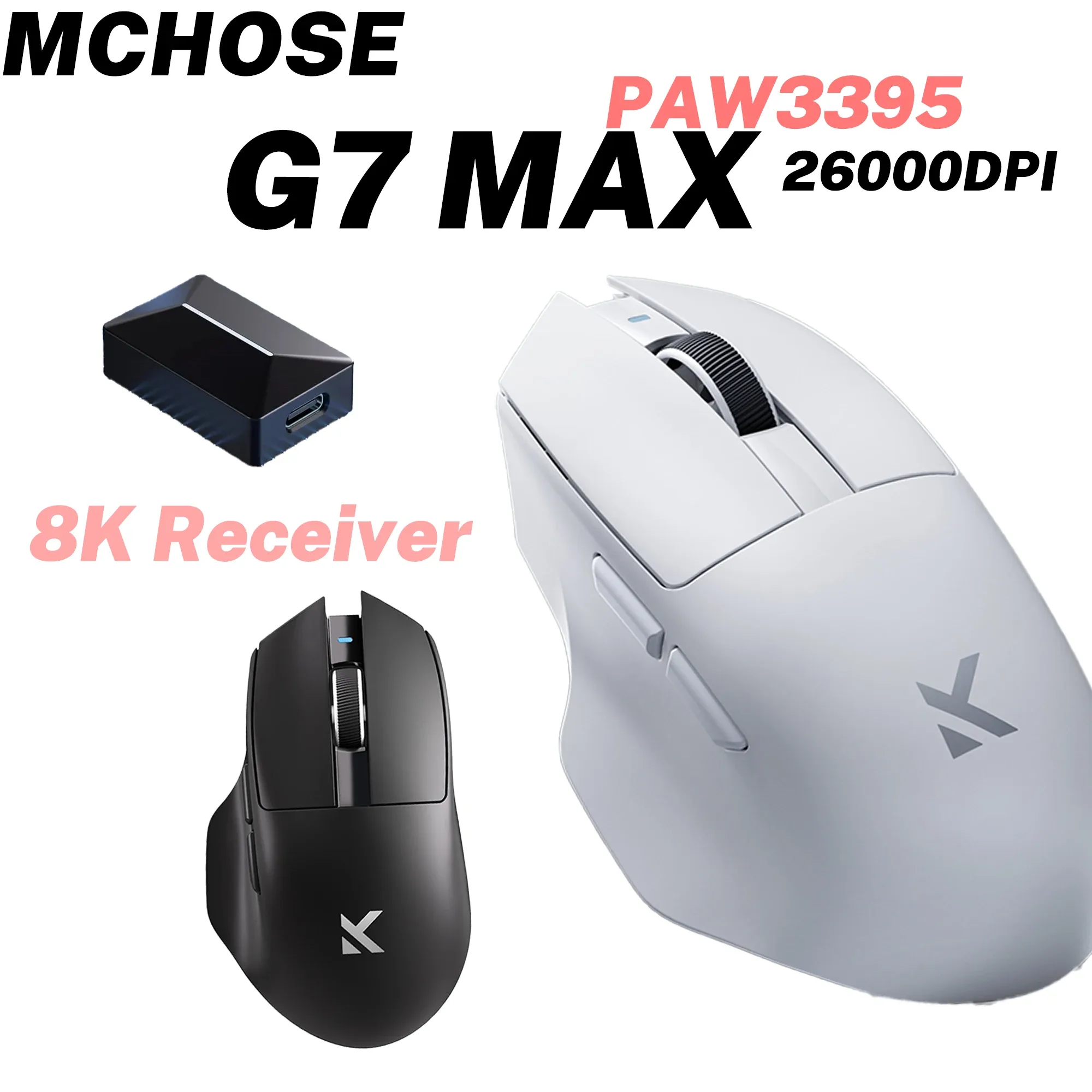 Souris Gaming Tri-mode MCHOSE G7 MAX - PAW3395, 26000 DPI, Ergonomique et Légère - Image 1