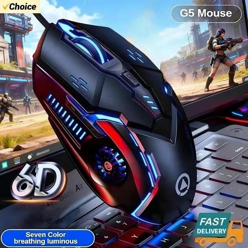 Souris gaming filaire G5 avec 6 boutons programmables et rétroéclairage