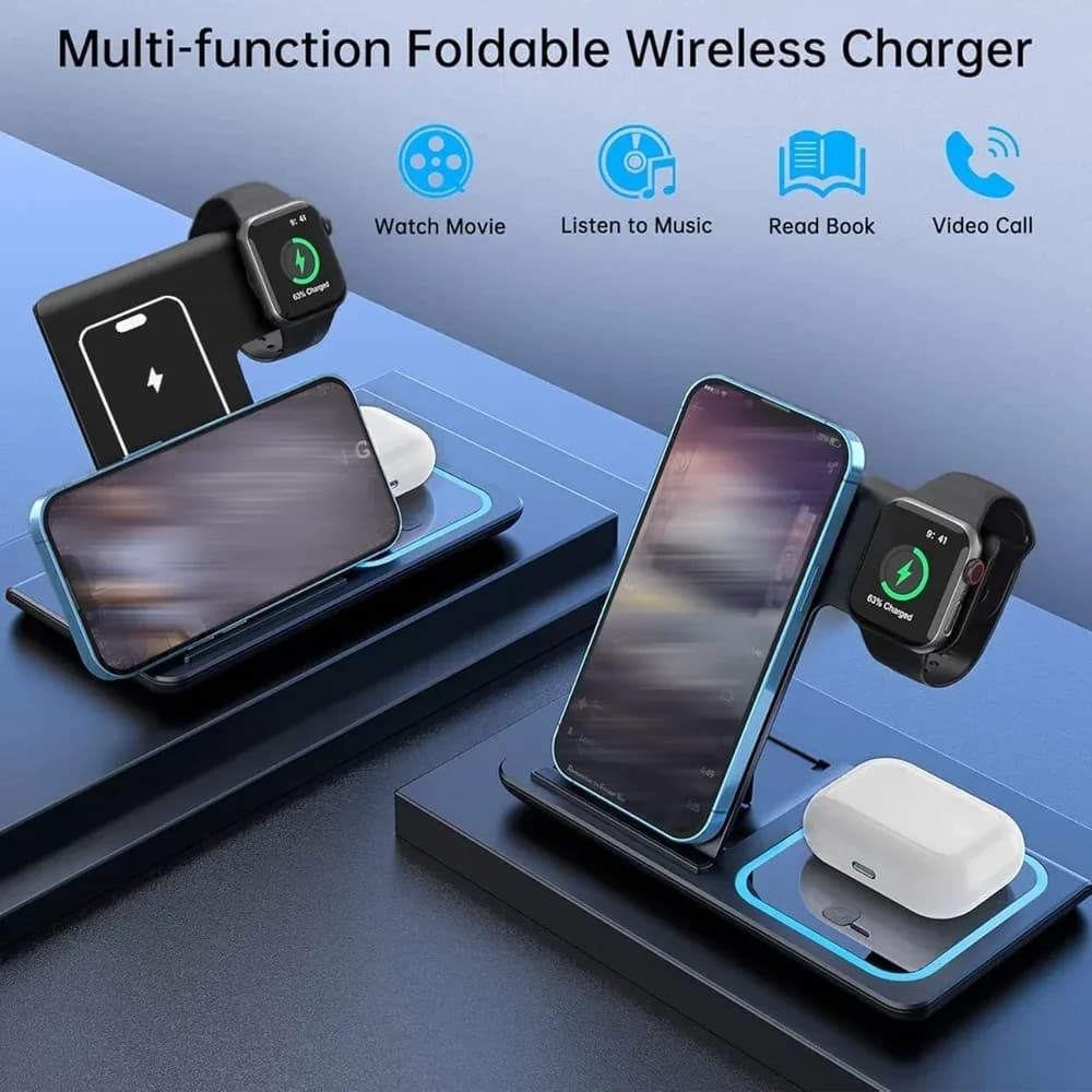 Station de charge sans fil pliable 3-en-1 30W pour iPhone, Apple Watch et AirPods - Image 3