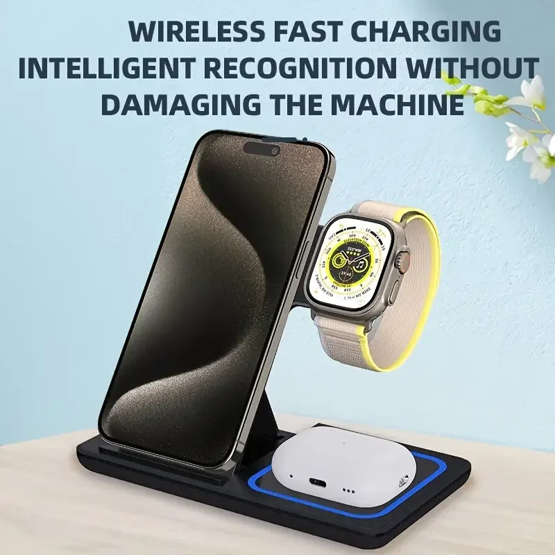 Station de charge sans fil pliable 3-en-1 30W pour iPhone, Apple Watch et AirPods - Image 4