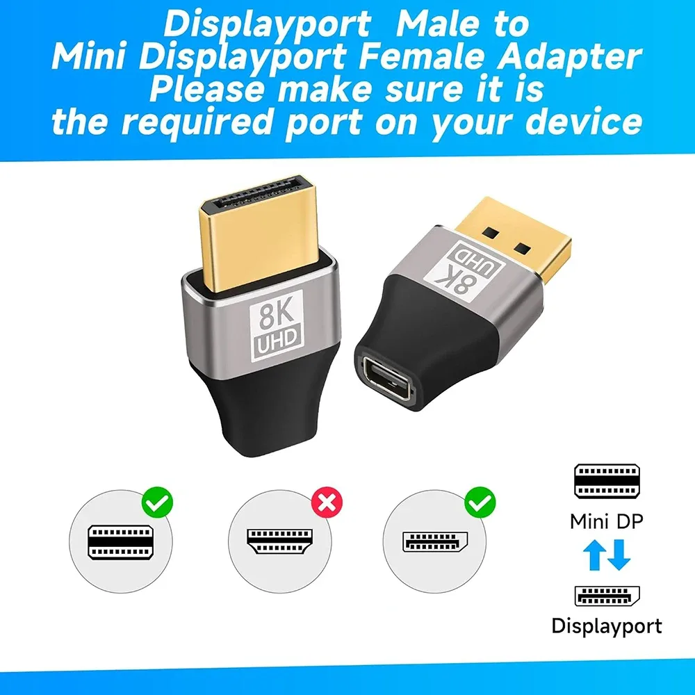 Adaptateur Mini DisplayPort vers DisplayPort 8K 60Hz (DP 1.4) - Bidirectionnel - Image 2