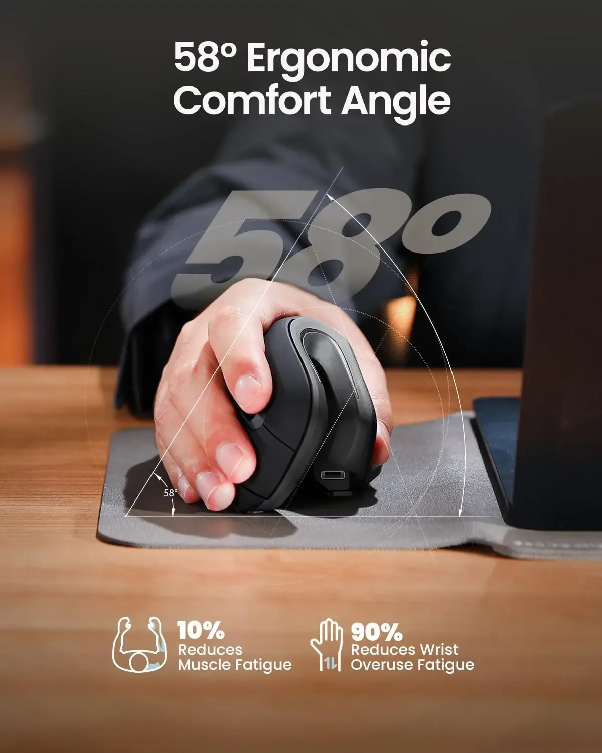 ProtoArc EM11 NL Souris ergonomique verticale sans fil rechargeable, Bluetooth, multi-dispositifs - Image 4