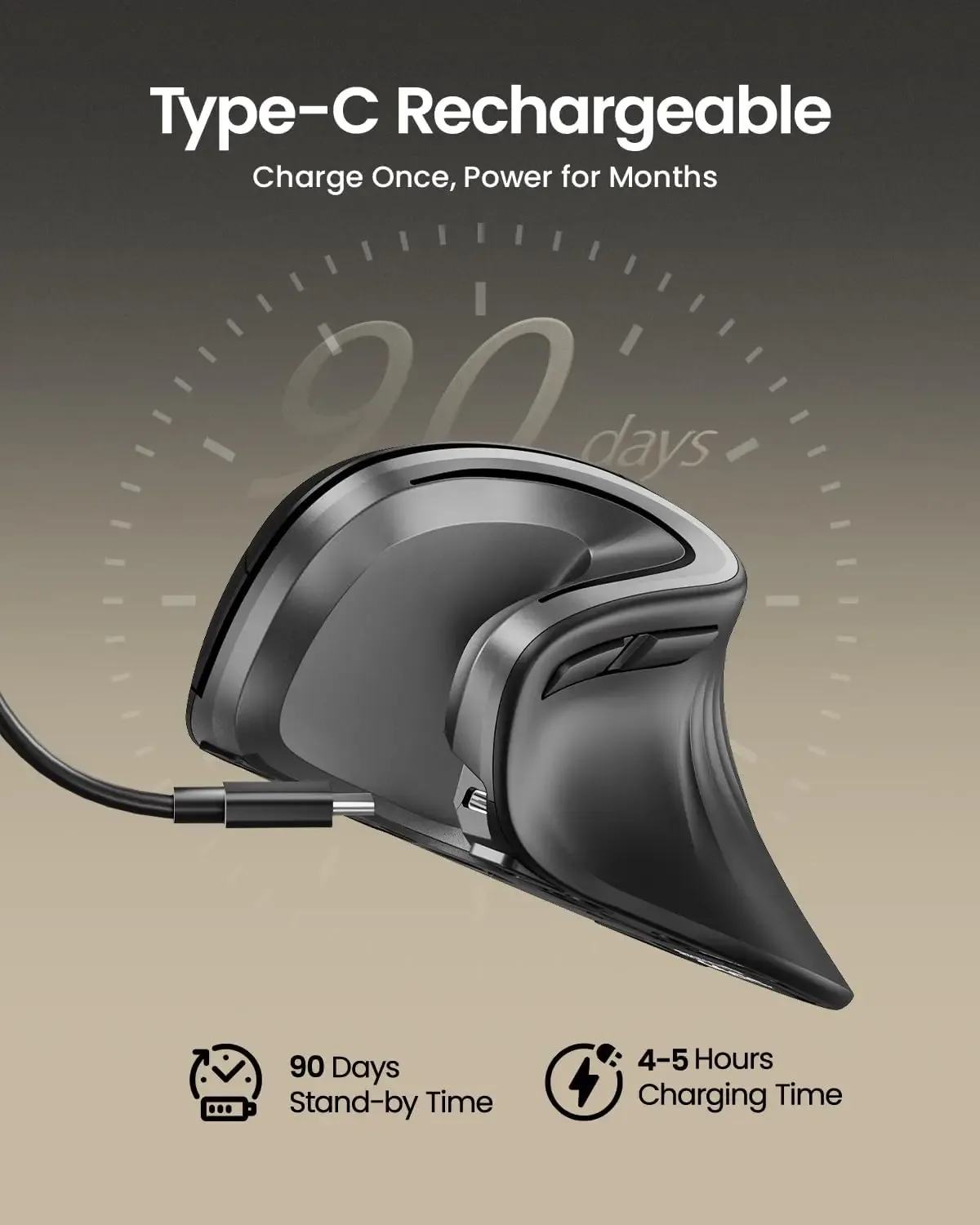ProtoArc EM11 NL Souris ergonomique verticale sans fil rechargeable, Bluetooth, multi-dispositifs - Image 2