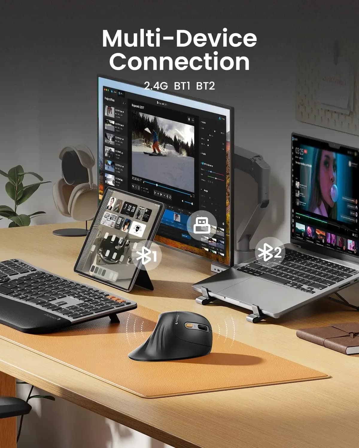 ProtoArc EM11 NL Souris ergonomique verticale sans fil rechargeable, Bluetooth, multi-dispositifs - Image 5