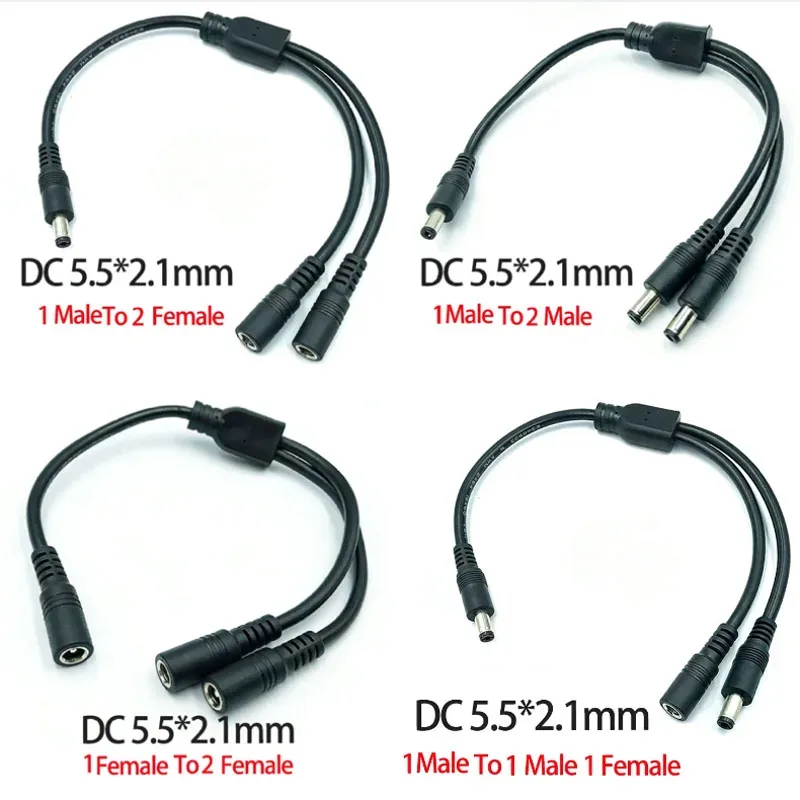 Câble répartiteur d'alimentation DC 5,5 x 2,1 mm (1 femelle vers 2 mâles), 18AWG