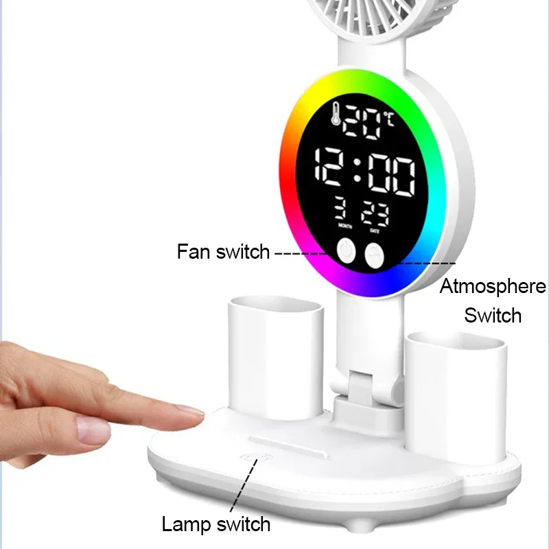 Lampe de bureau LED rechargeable avec ventilateur et horloge intégrés - Image 6