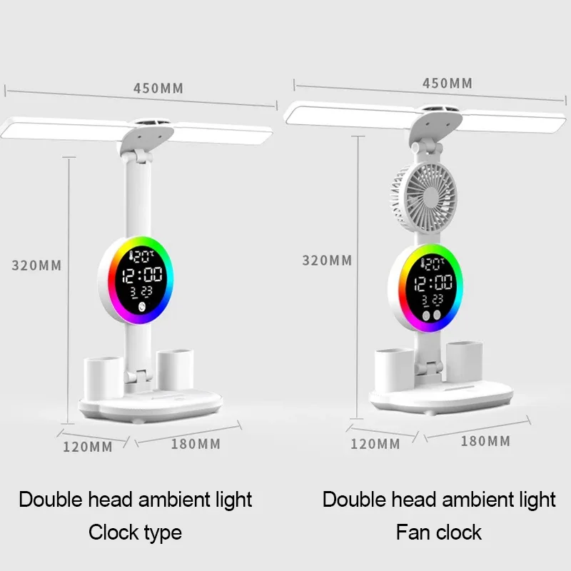 Lampe de bureau LED rechargeable avec ventilateur et horloge intégrés - Image 3