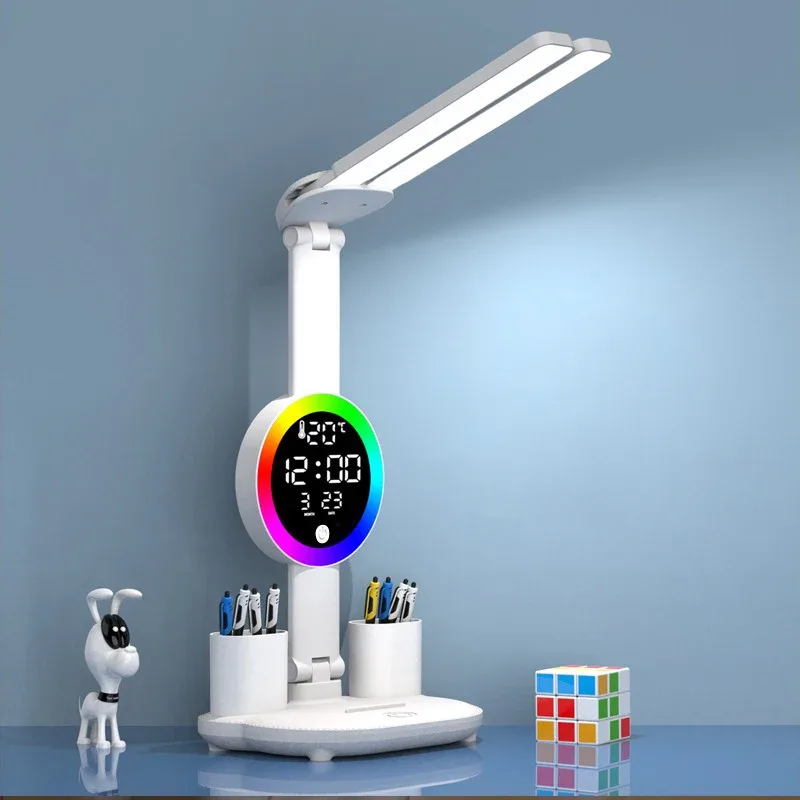 Lampe de bureau LED rechargeable avec ventilateur et horloge intégrés - Image 2