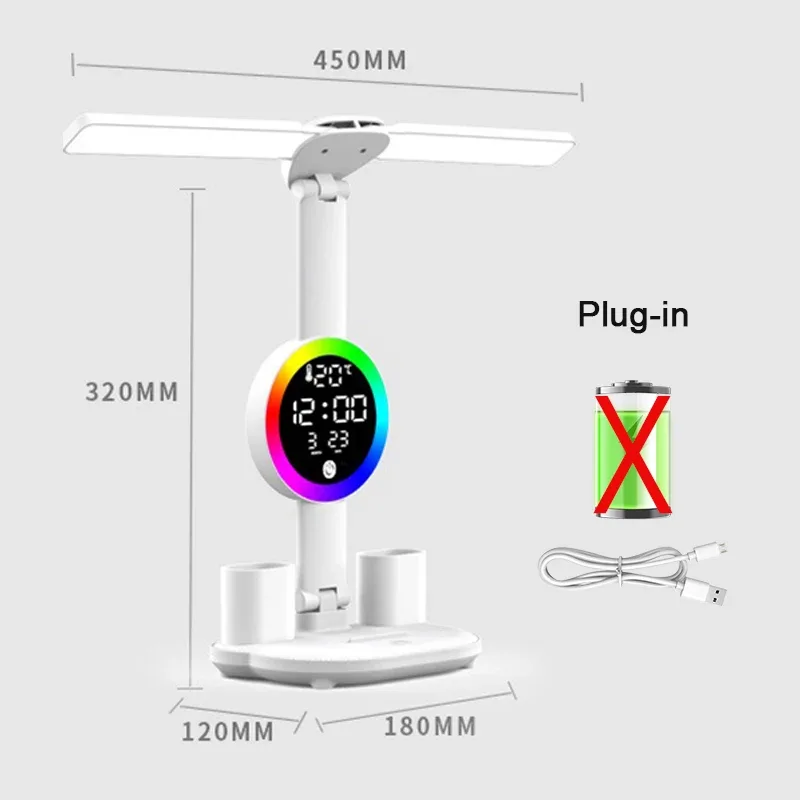 Lampe de bureau LED rechargeable avec ventilateur et horloge intégrés slide 7