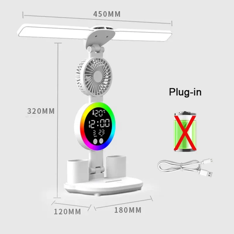 Lampe de bureau LED rechargeable avec ventilateur et horloge intégrés slide 10