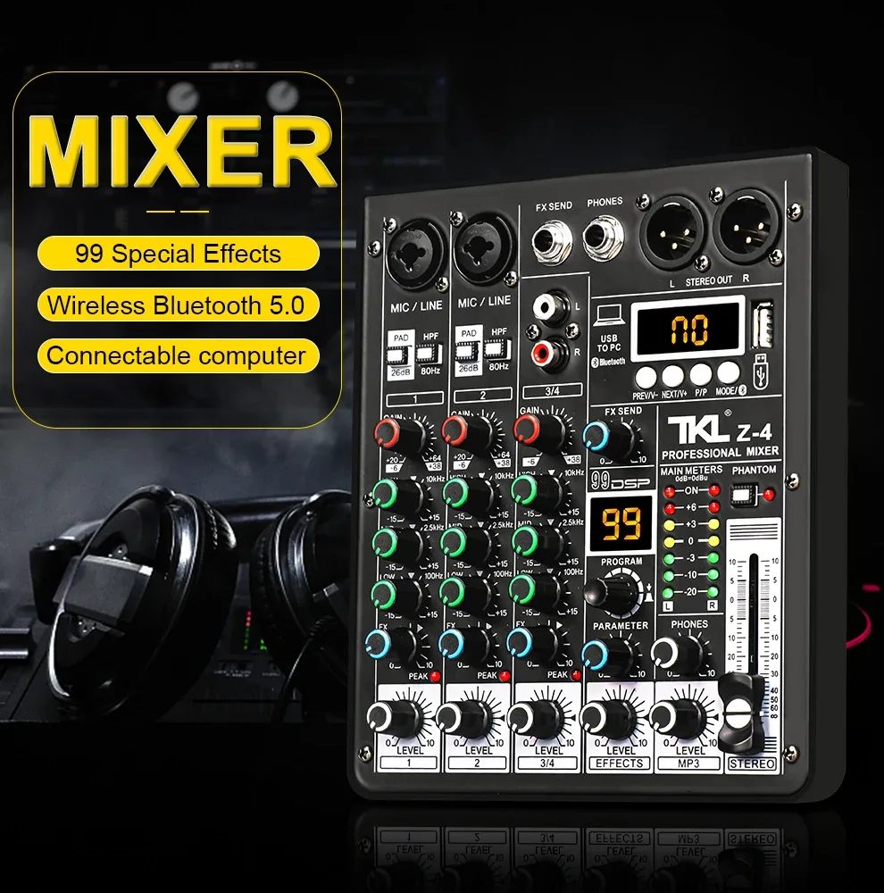 Table de mixage TKL 4 canaux avec 99 effets DSP, Bluetooth, USB et alimentation fantôme 48V - Image 5