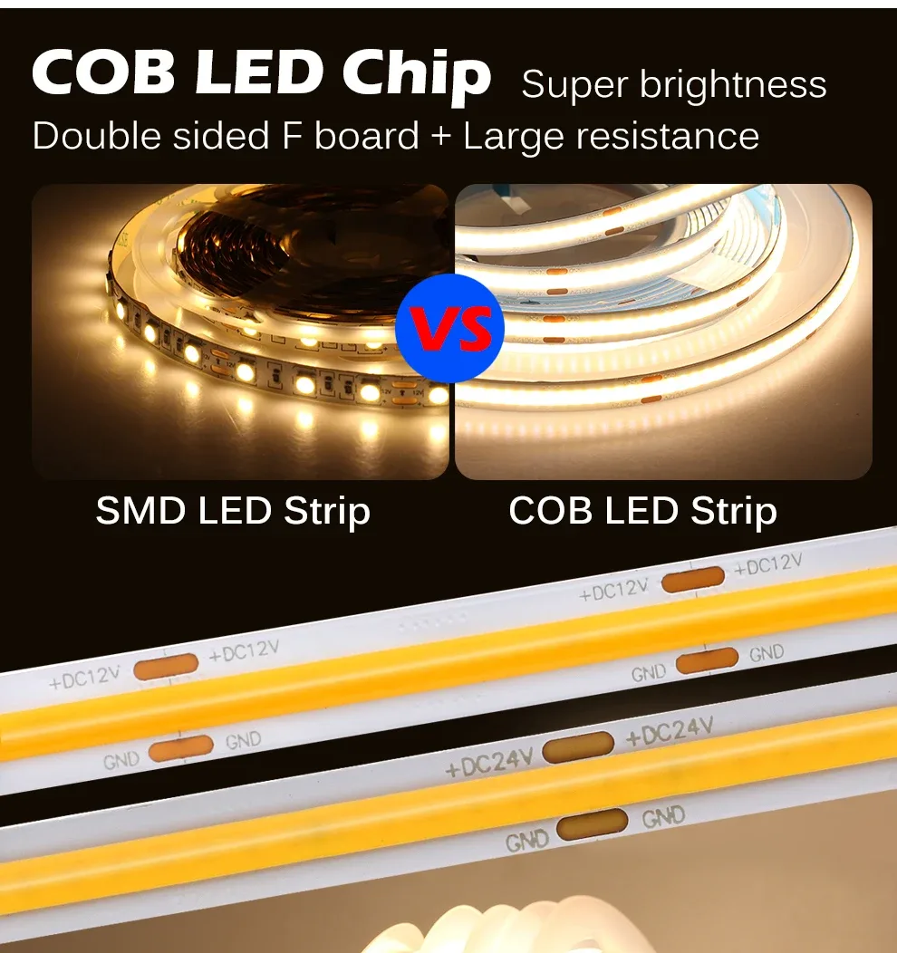 Ruban LED COB CCT 24V (2700K-6500K) - 608 LEDs/m - Flexible et Dimmable - Image 2