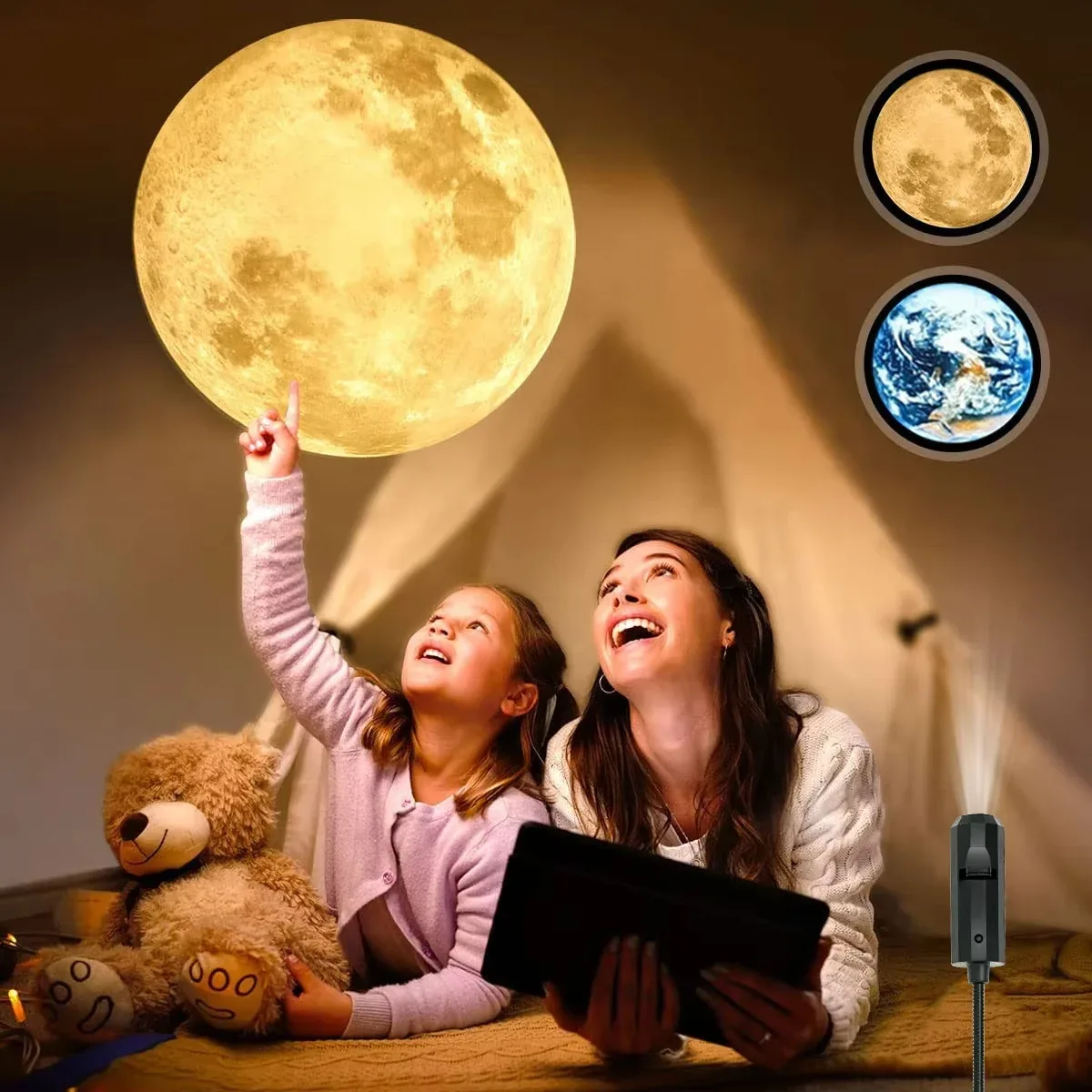 Projecteur LED Lune et Terre - Veilleuse USB pour décoration de chambre d'enfant - Image 1
