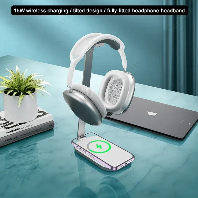 Support de casque universel en aluminium avec chargeur sans fil - Image 1
