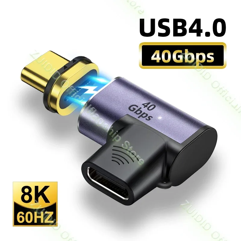 Adaptateur USB-C magnétique coudé – 40 Gbps, 100 W, Thunderbolt 3, 8K@60Hz - Image 1