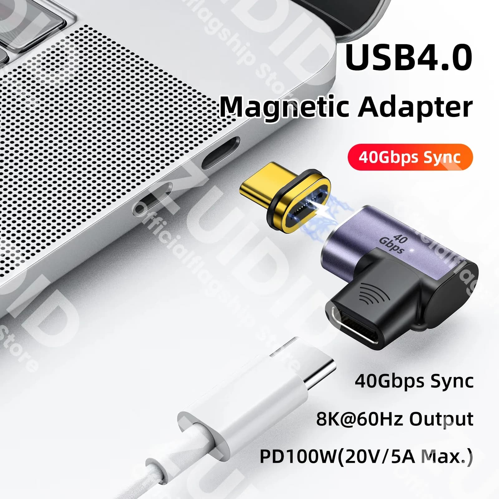 Adaptateur USB-C magnétique coudé – 40 Gbps, 100 W, Thunderbolt 3, 8K@60Hz - Image 2