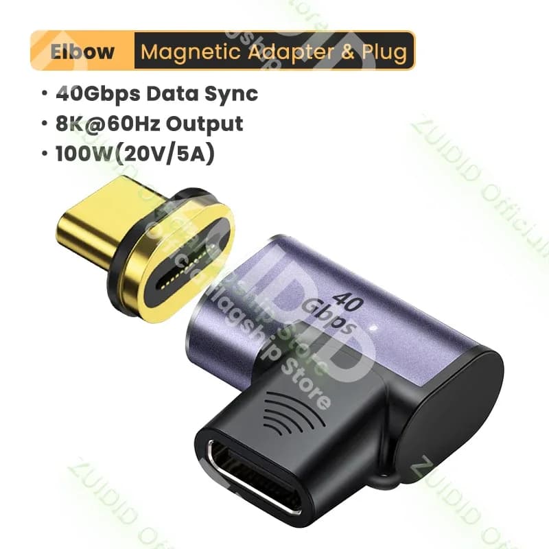 Adaptateur USB-C magnétique coudé – 40 Gbps, 100 W, Thunderbolt 3, 8K@60Hz slide 7