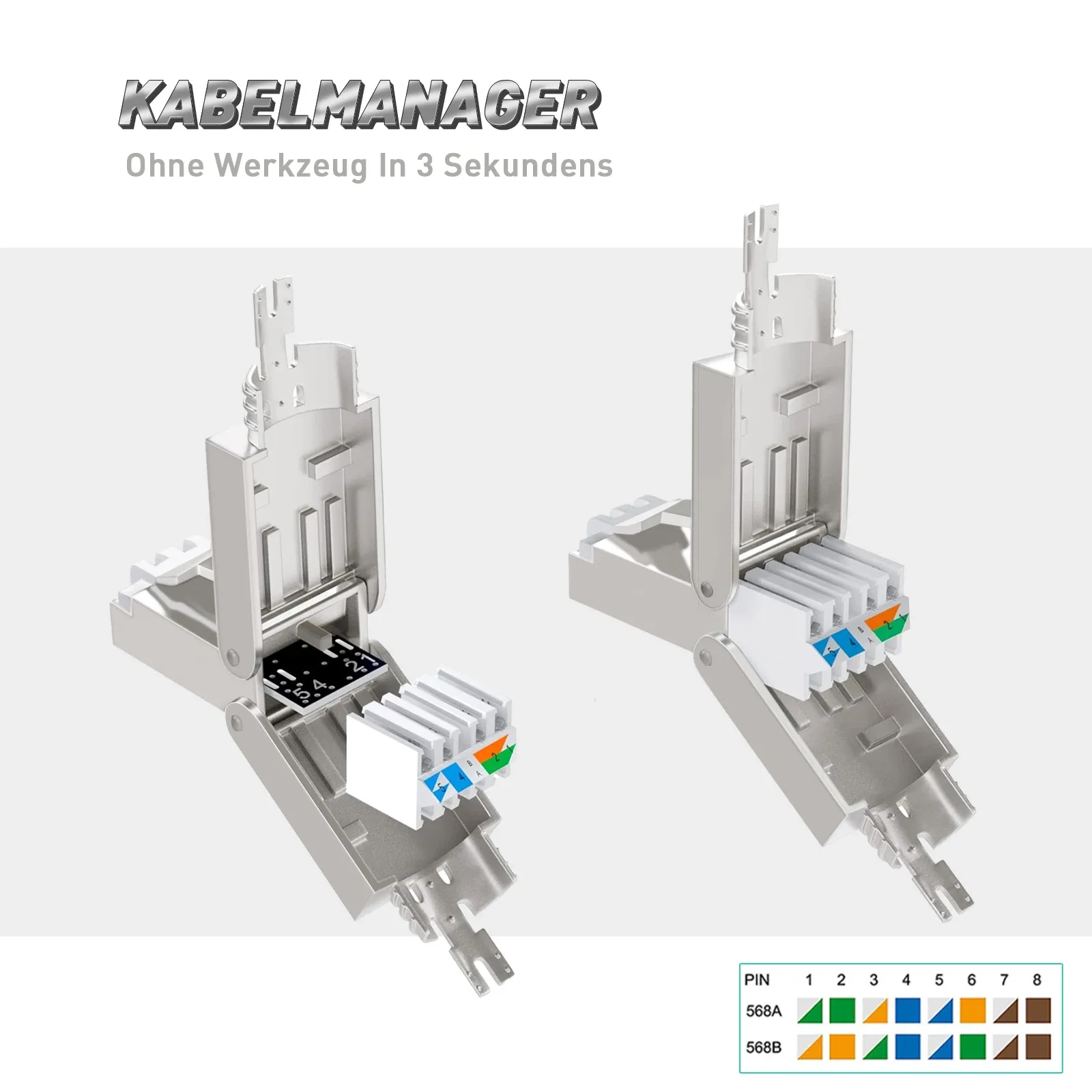 Connecteur RJ45 ZoeRax Cat8/Cat7/Cat6A, Prise de Terminaison Métallique sans Outil (22-24 AWG) - Image 2
