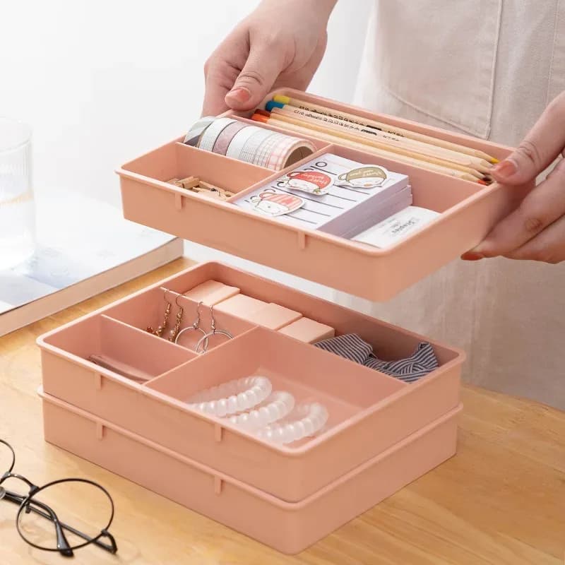 Organisateur de Rangement Empilable Multi-Compartiments pour Bureau et Maquillage - Image 2