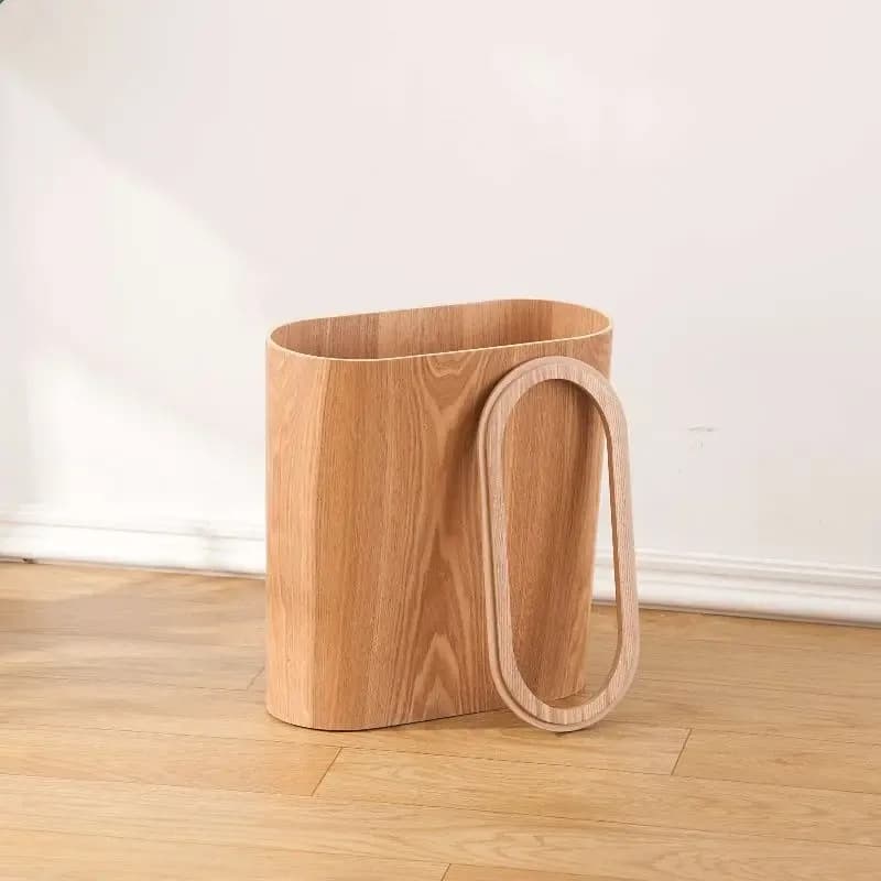 Poubelle étroite en bois de noyer au design scandinave slide 2