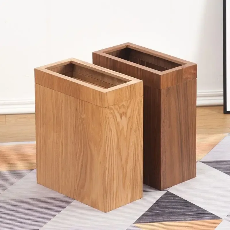 Poubelle étroite en bois de noyer au design scandinave slide 5