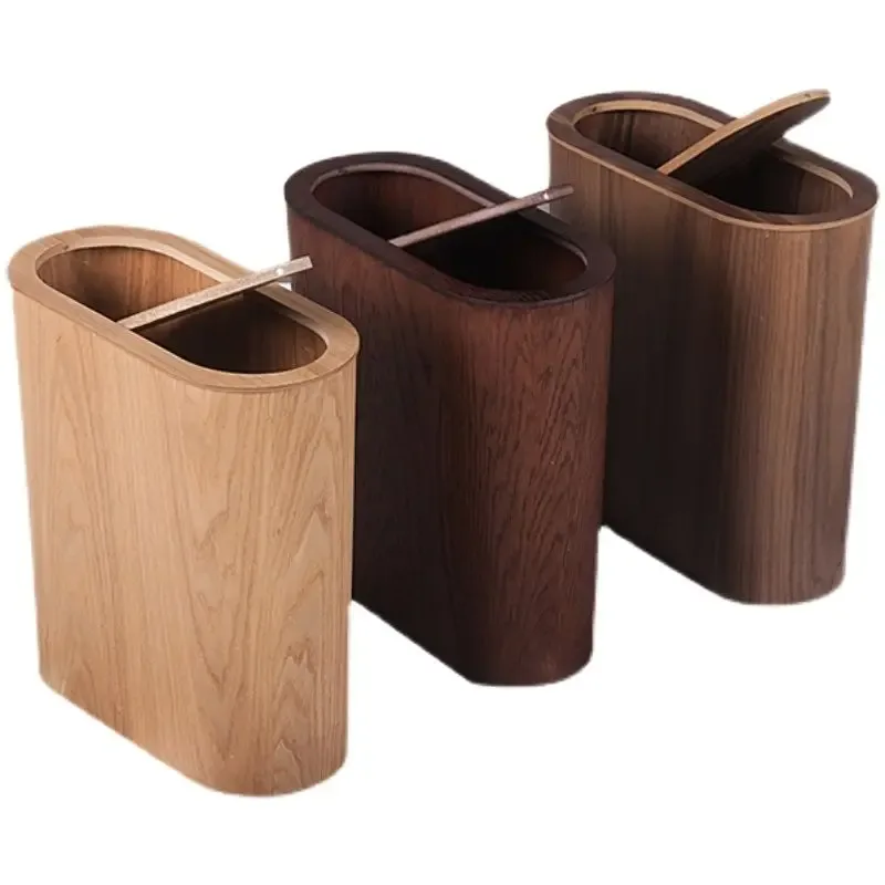 Poubelle étroite en bois de noyer au design scandinave