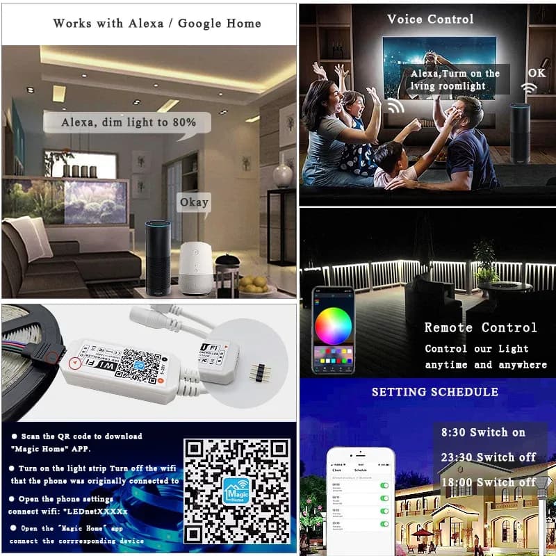 Ruban LED RGBWW Wi-Fi 5050 avec contrôle via application, compatible Alexa et Google Home - Image 4