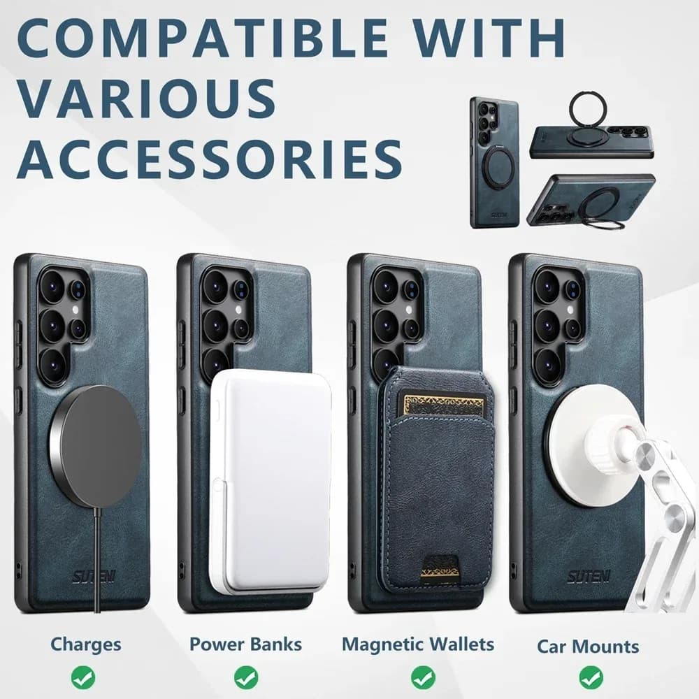 Coque en cuir avec anneau de support compatible MagSafe pour Samsung Galaxy S22/S23/S24/S25 Ultra - Image 2