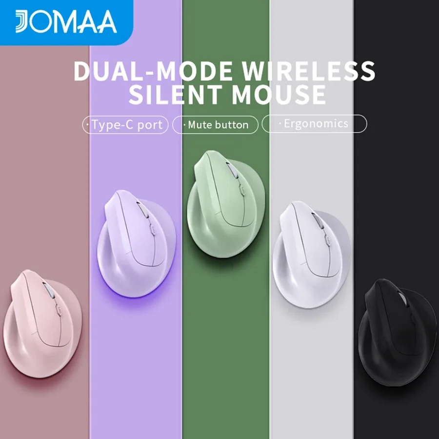 Souris ergonomique verticale sans fil Bluetooth 5.0 & 2.4G, rechargeable, 1600 DPI, clics silencieux