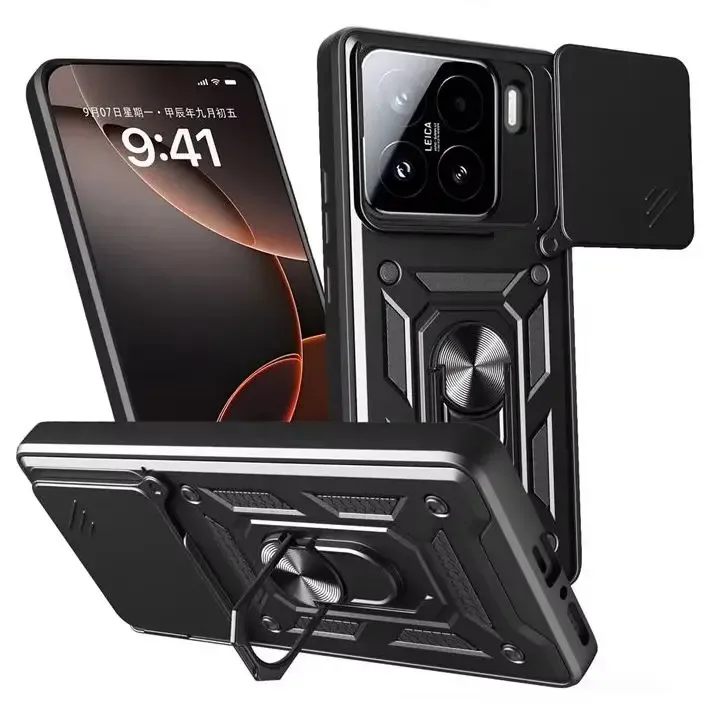 Coque antichoc avec anneau de support magnétique et protection d'objectif pour Xiaomi 15 / 15 Pro