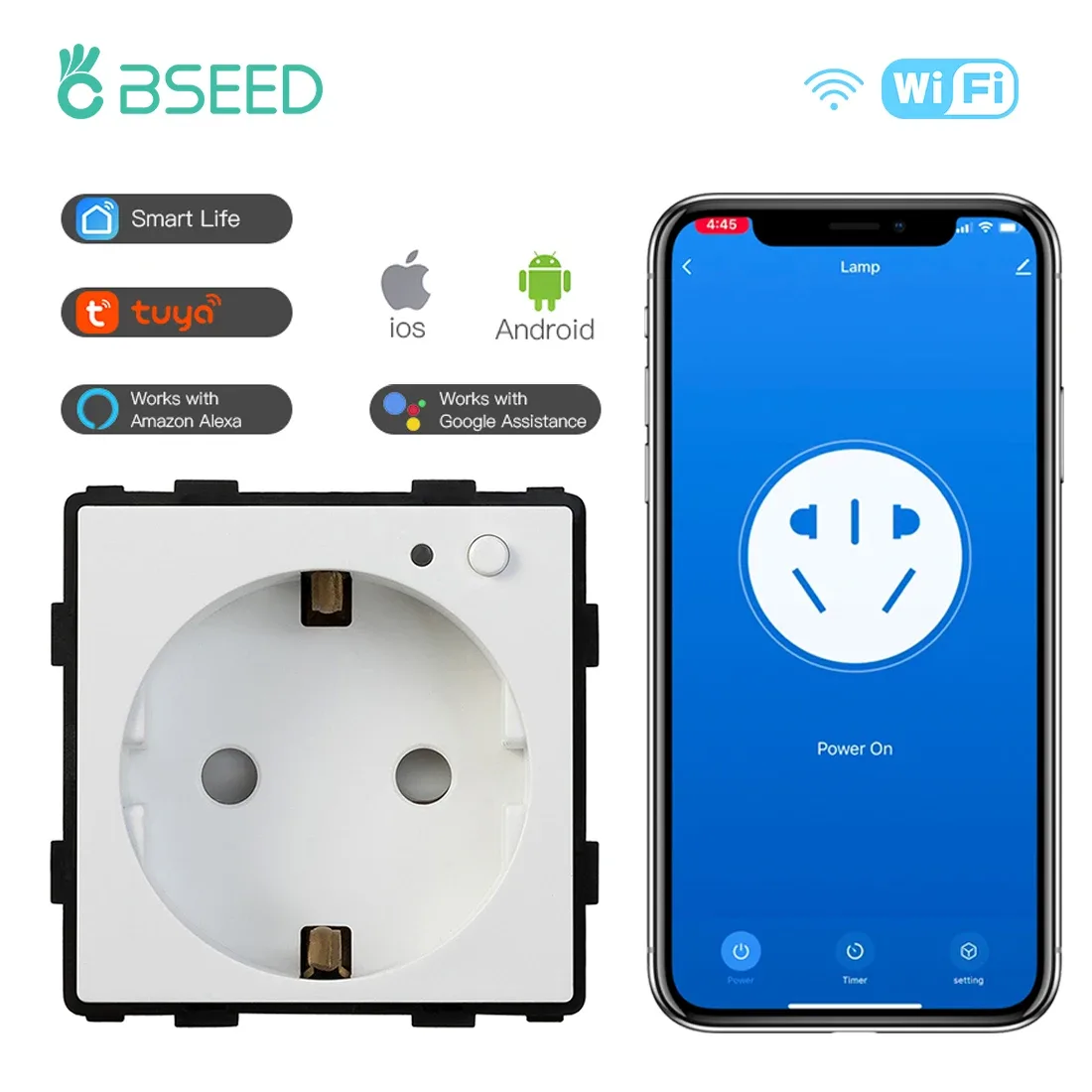 Prise électrique connectée BSEED – Standard UE – Module sans cadre compatible Tuya et Alexa