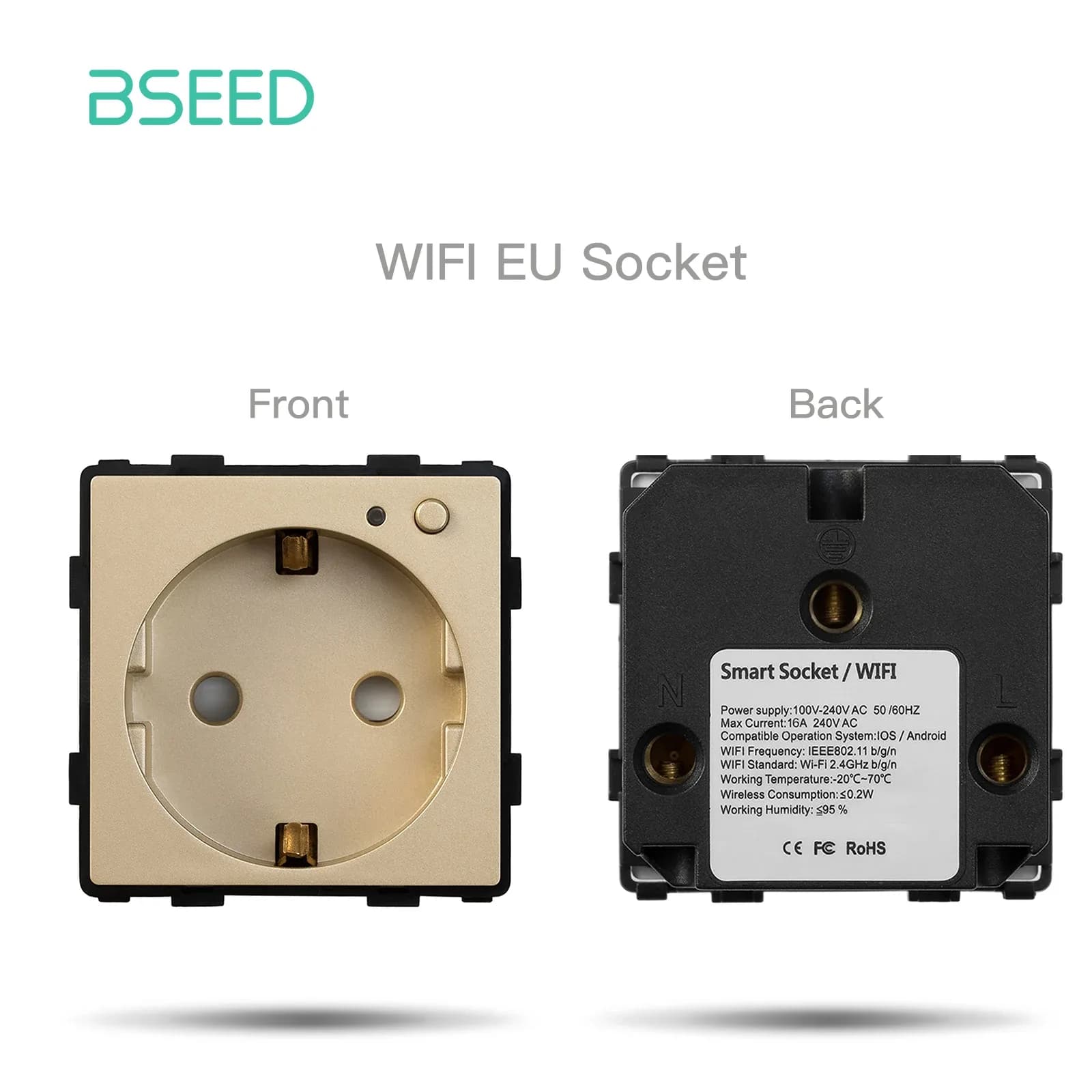 Prise électrique connectée BSEED – Standard UE – Module sans cadre compatible Tuya et Alexa slide 7