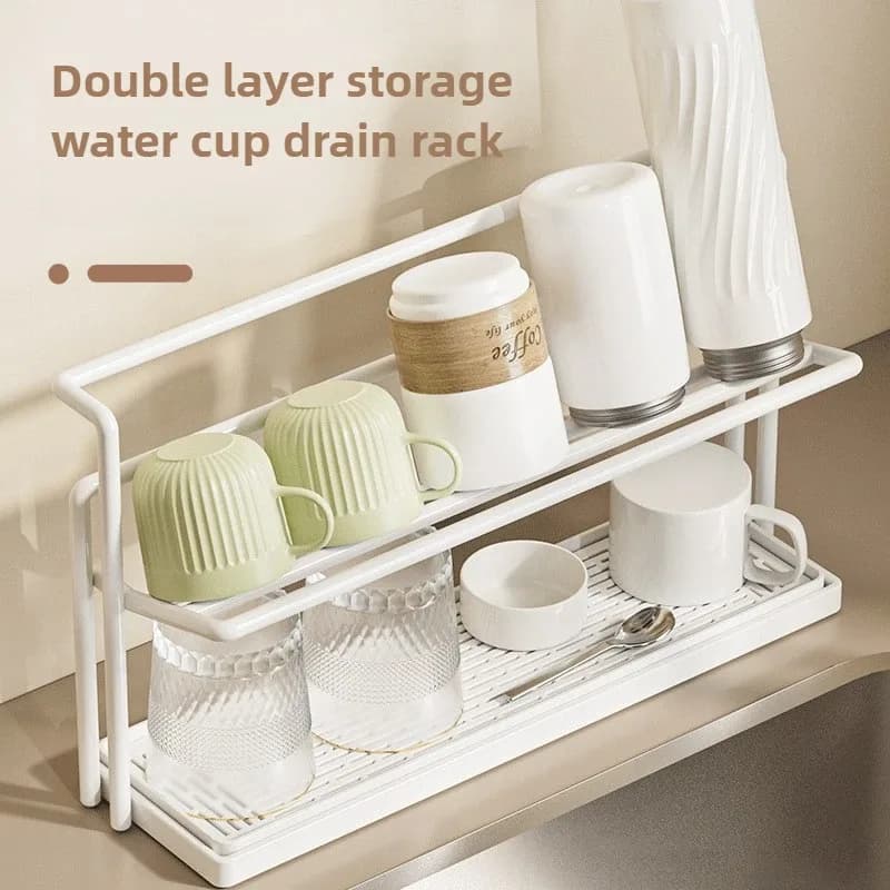 Organisateur de tasses avec plateau d'égouttement pour plan de travail - Image 1