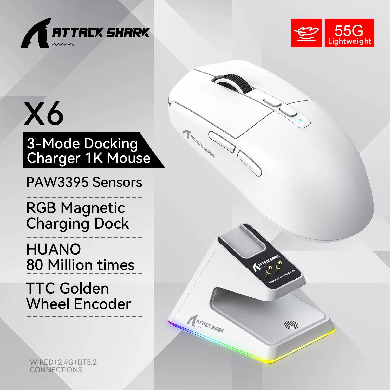Attack Shark X6 - Souris de jeu sans fil ultralégère, 26 000 DPI avec station de charge RGB slide 8