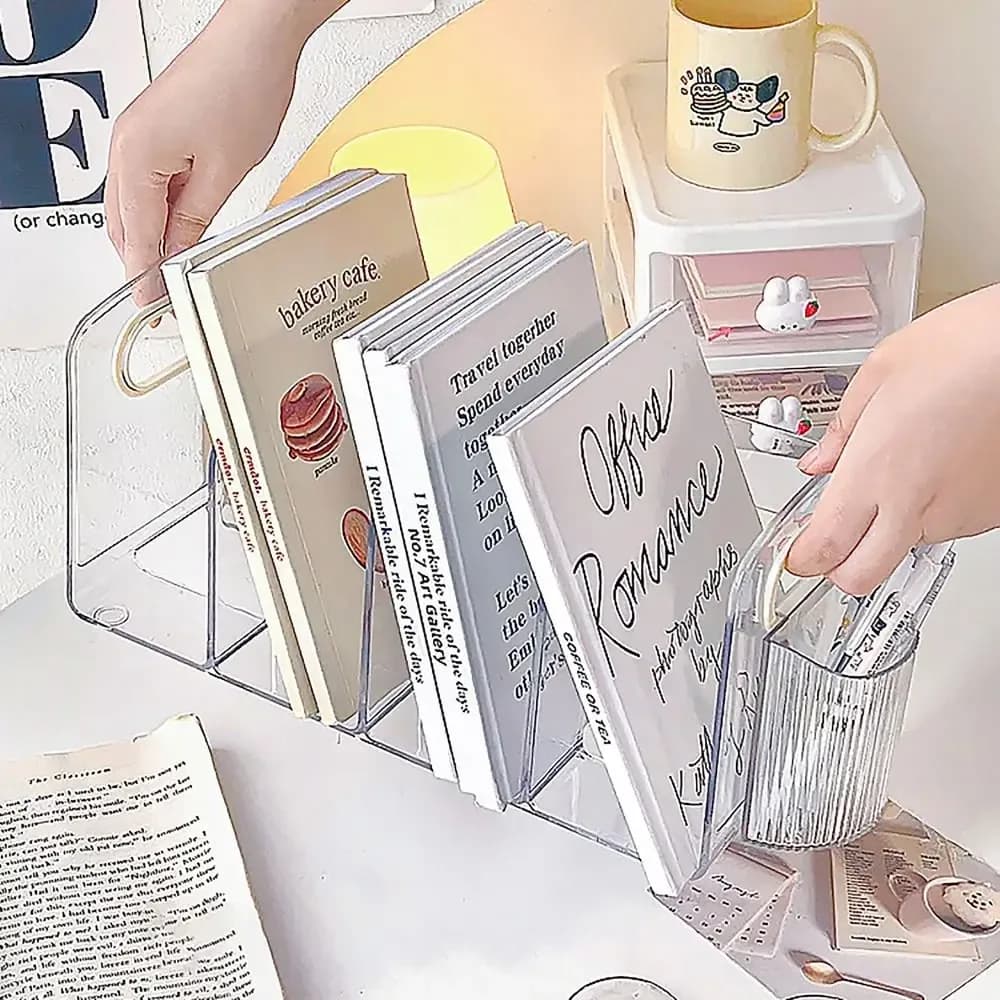 Serre-livres Sync T1 en acrylique transparent avec poignée