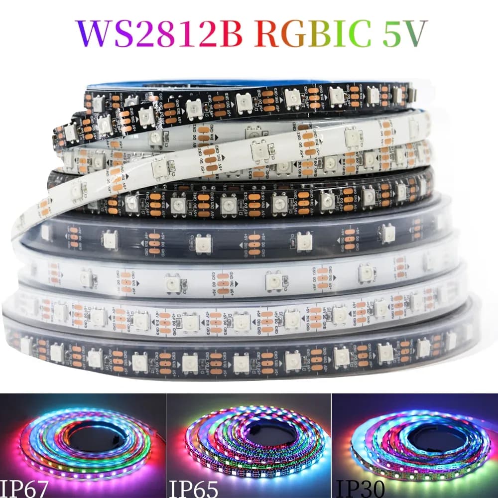 Ruban LED WS2812B RGBIC Adressable Individuellement 5V - 30/60/74/96/144 LEDs/m