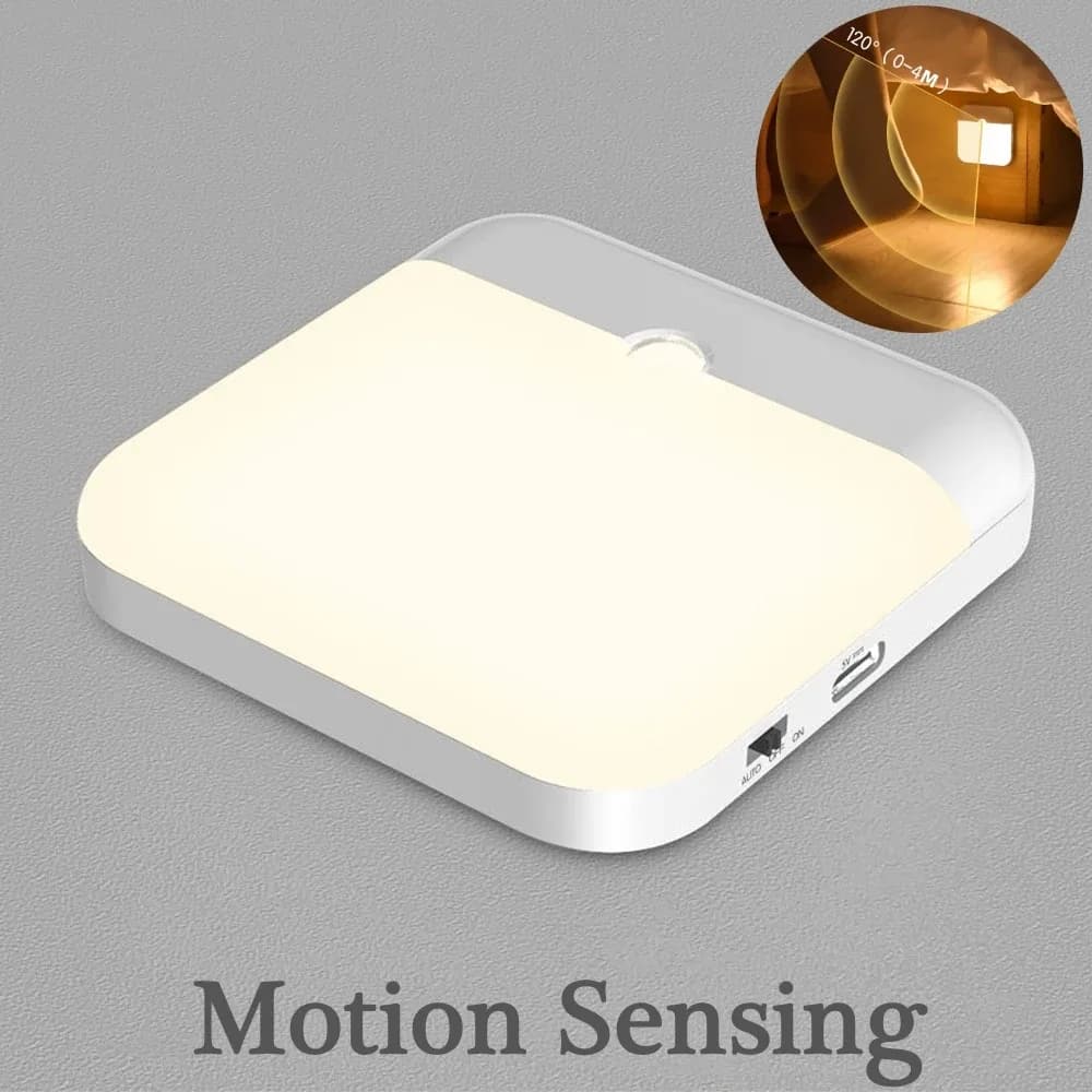 Lampe LED carrée à détecteur de mouvement rechargeable USB