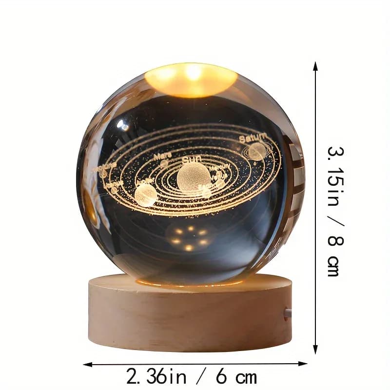 Boule de cristal 3D Saturne avec socle lumineux LED - Image 2