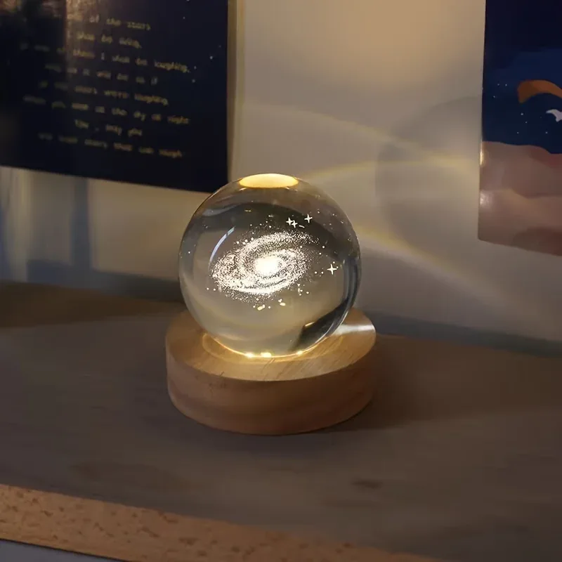 Boule de cristal 3D Saturne avec socle lumineux LED - Image 4