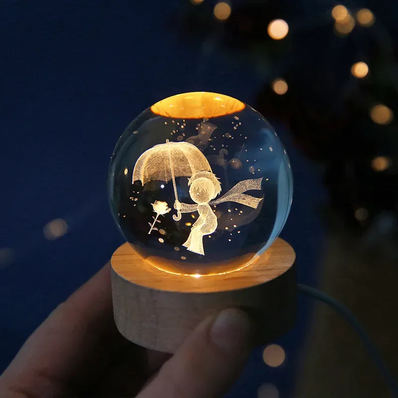 Boule de cristal 3D Saturne avec socle lumineux LED - Image 6